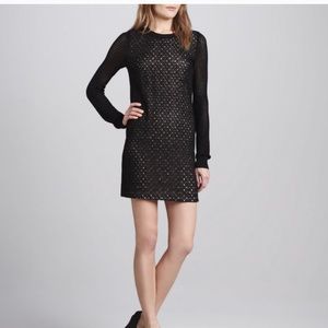 New DVF Black Linot Bis Lace Sweater Dress, sz P